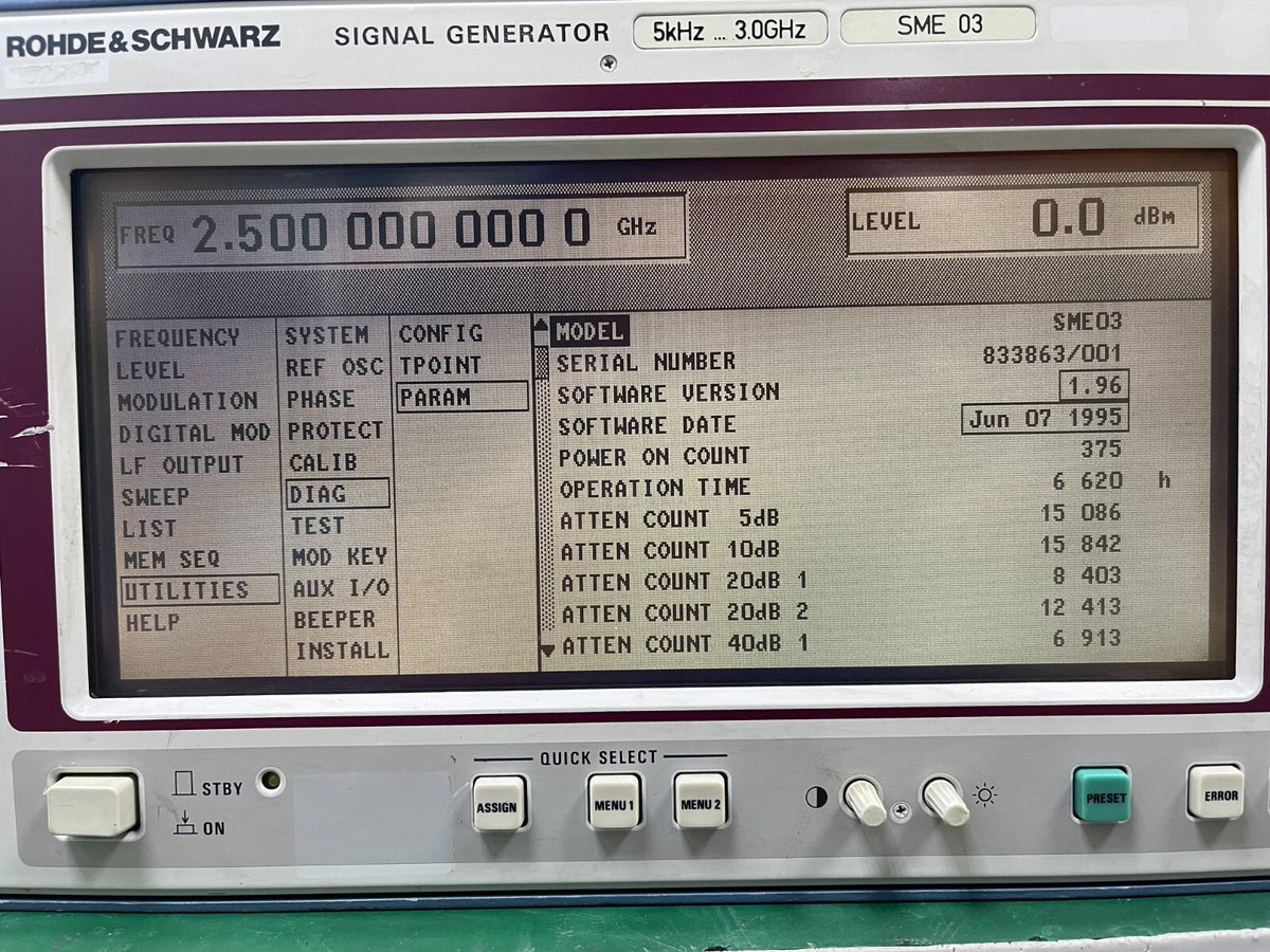 Rohde &amp; Schwarz SME03 Signal Generator 5kHz - 3GHz  w/B4,B5,B8,B11 , 833863/001