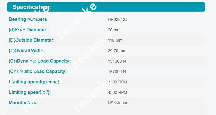 NSK HR32212J Tapered Roller Bearings 60x110x29.75mm