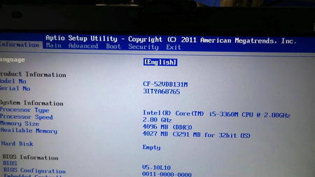 Panasonic Toughbook CF-52 MK5 Core i5-3360M 2.8GHz 4GB RAM (No Hard Drive)