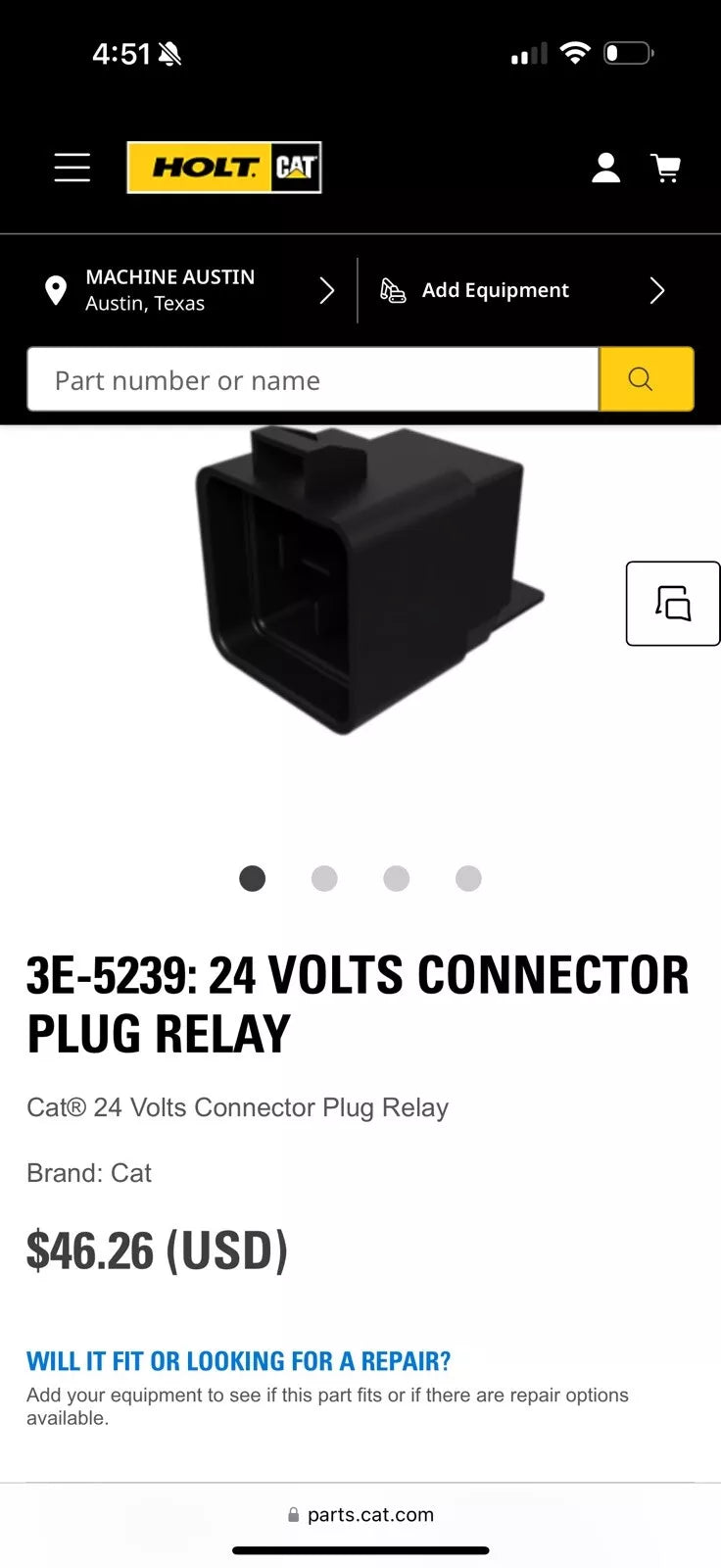 CAT 3E-5239 24 Volts Connector Plug Relay (Genuine OEM) New