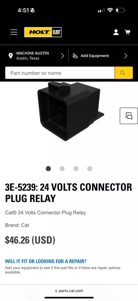 CAT 3E-5239 24 Volts Connector Plug Relay (Genuine OEM) New