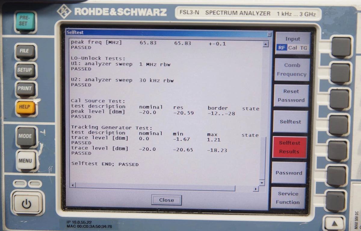 Rohde & Schwarz FSL3-N Spectrum Analyzer 9KHz to 3GHz OPT B4 B10 B7