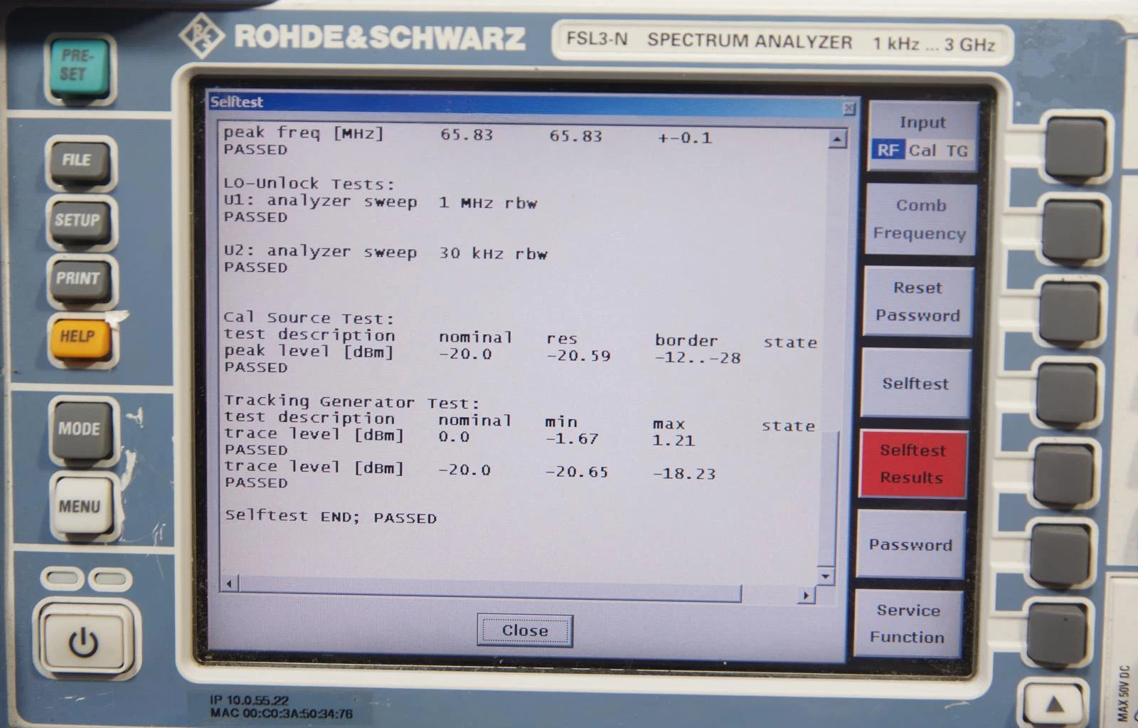 Rohde & Schwarz FSL3-N Spectrum Analyzer 9KHz to 3GHz OPT B4 B10 B7
