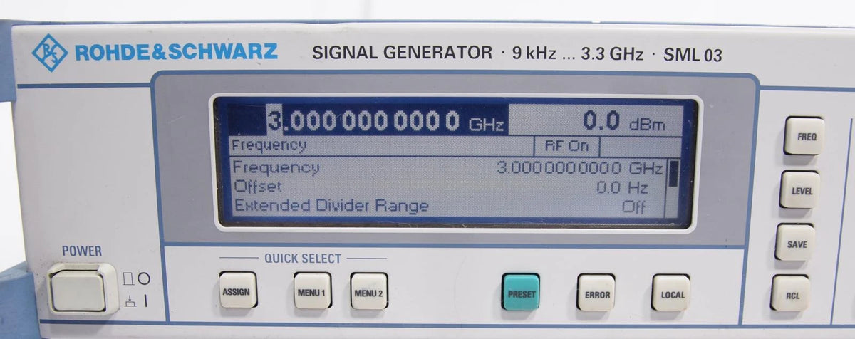 Rohde & Schwarz SML03 9kHz to 3.3GHz Signal Generator 1090.3000.13 OPT B1 B3