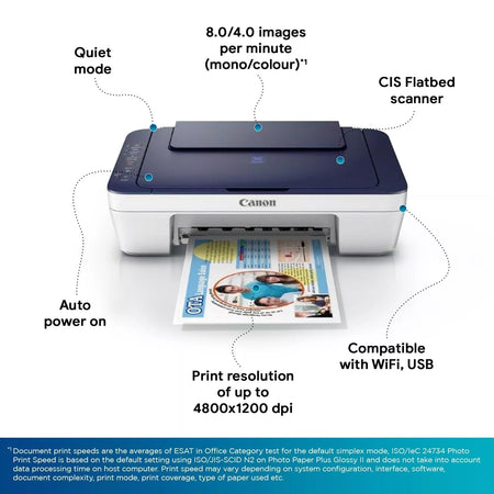 Canon Pixma E477 All-in-One Wireless Ink Efficient Colour Printer (White/Blue)