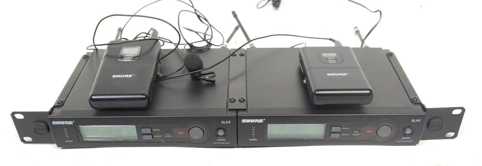Dual Shure SLX4 Receiver & SLX1 Wireless Lavalier Microphone Systems