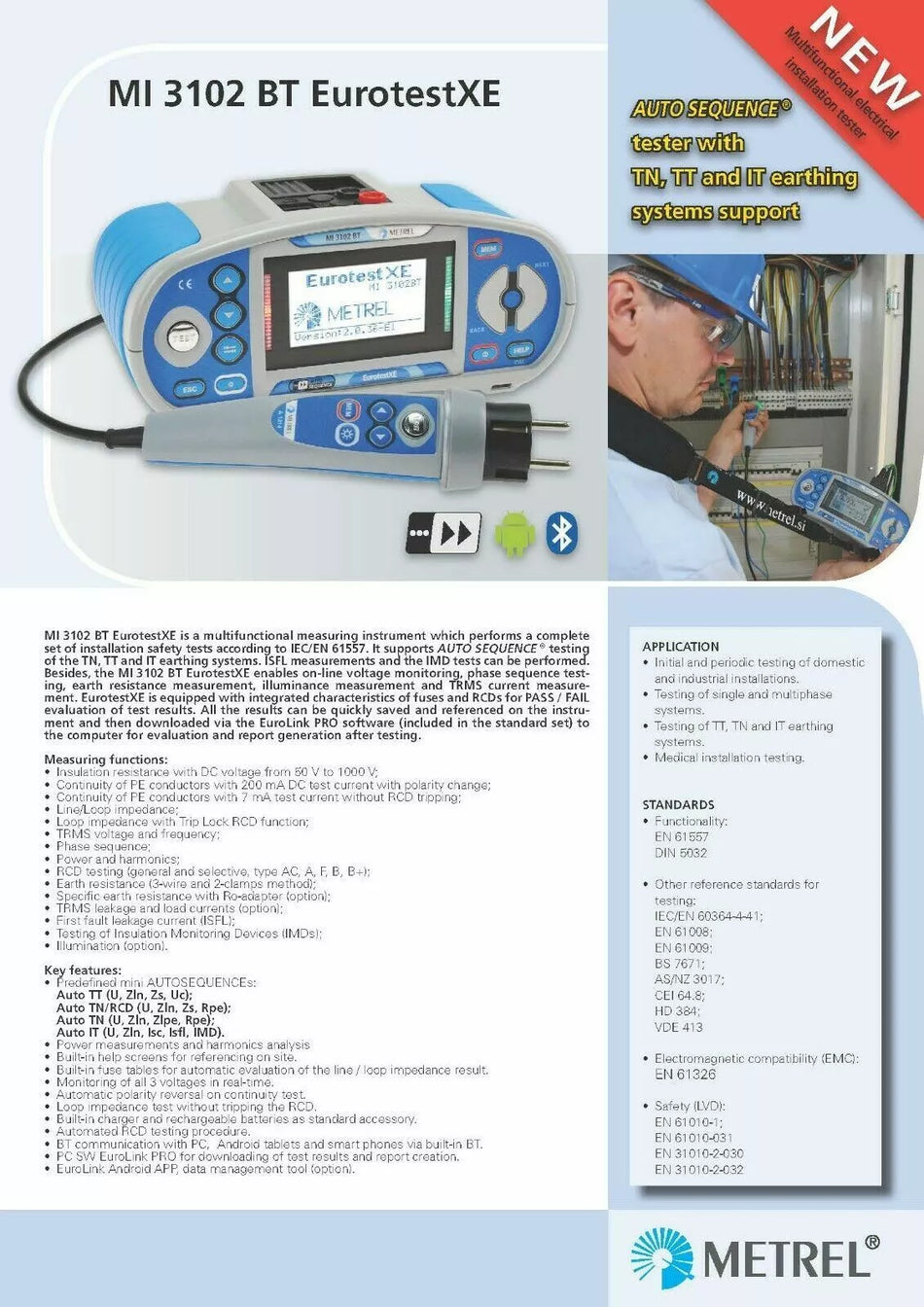 Metrel MI 3102 BT EurotestXE Insulation, Continuity Tester, TRMS, RCD 1000V 1kV