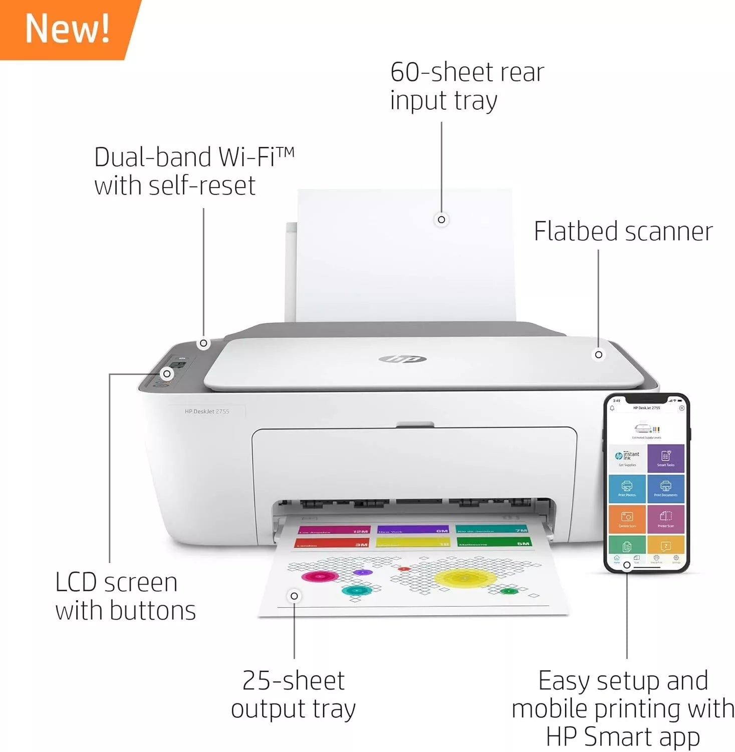 HP DeskJet 2755 All-in-One Wireless Printer Ink Ready Instant Copier