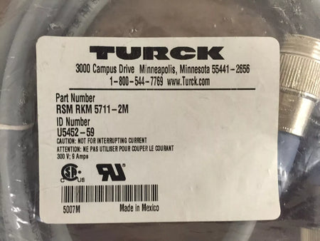 Turck RSM RKM 5711-2M Minifast 5 Pin Extension Cable 2 Meters Male to Female