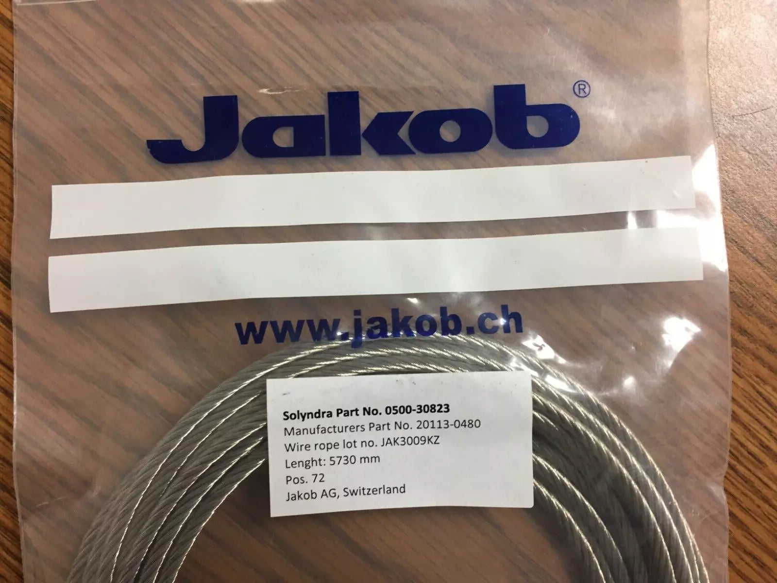 Jakob 20113-0480, 4mm Dia x 5730mm L Stainless Steel Wire Sling