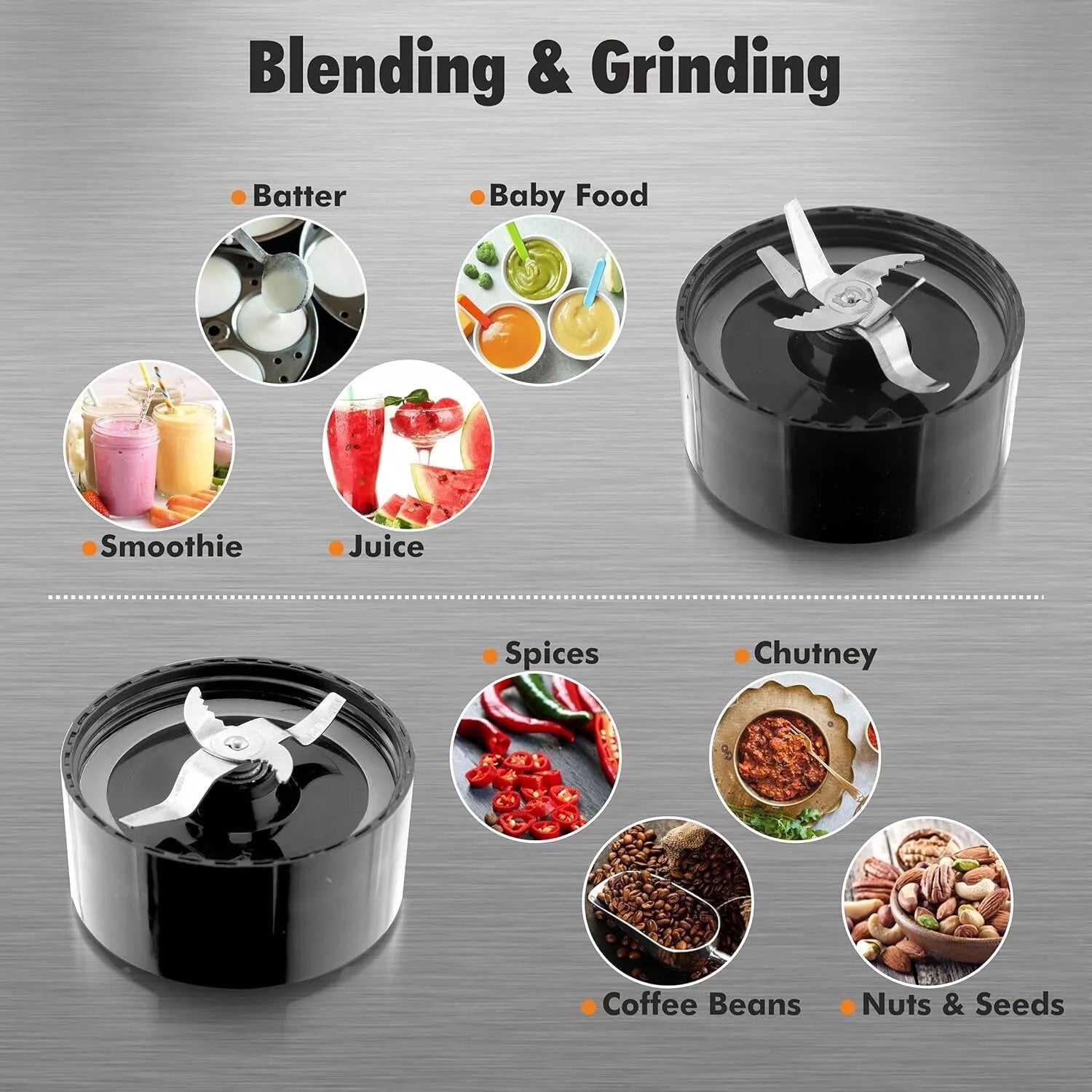 Cookwell Bullet Mixer Grinder with 5 Jars & 3 Blades, Silver - Copper, 600 Watts
