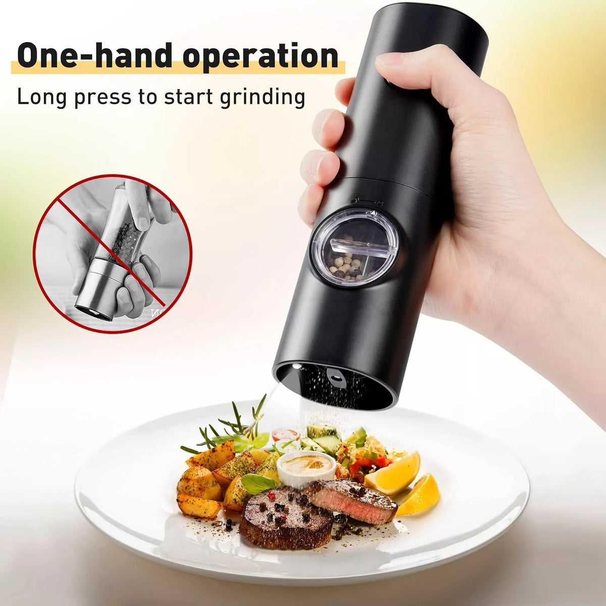 Electric Pepper Grinder & Salt Mill - Battery-Powered Automatic Ceramic Grinder