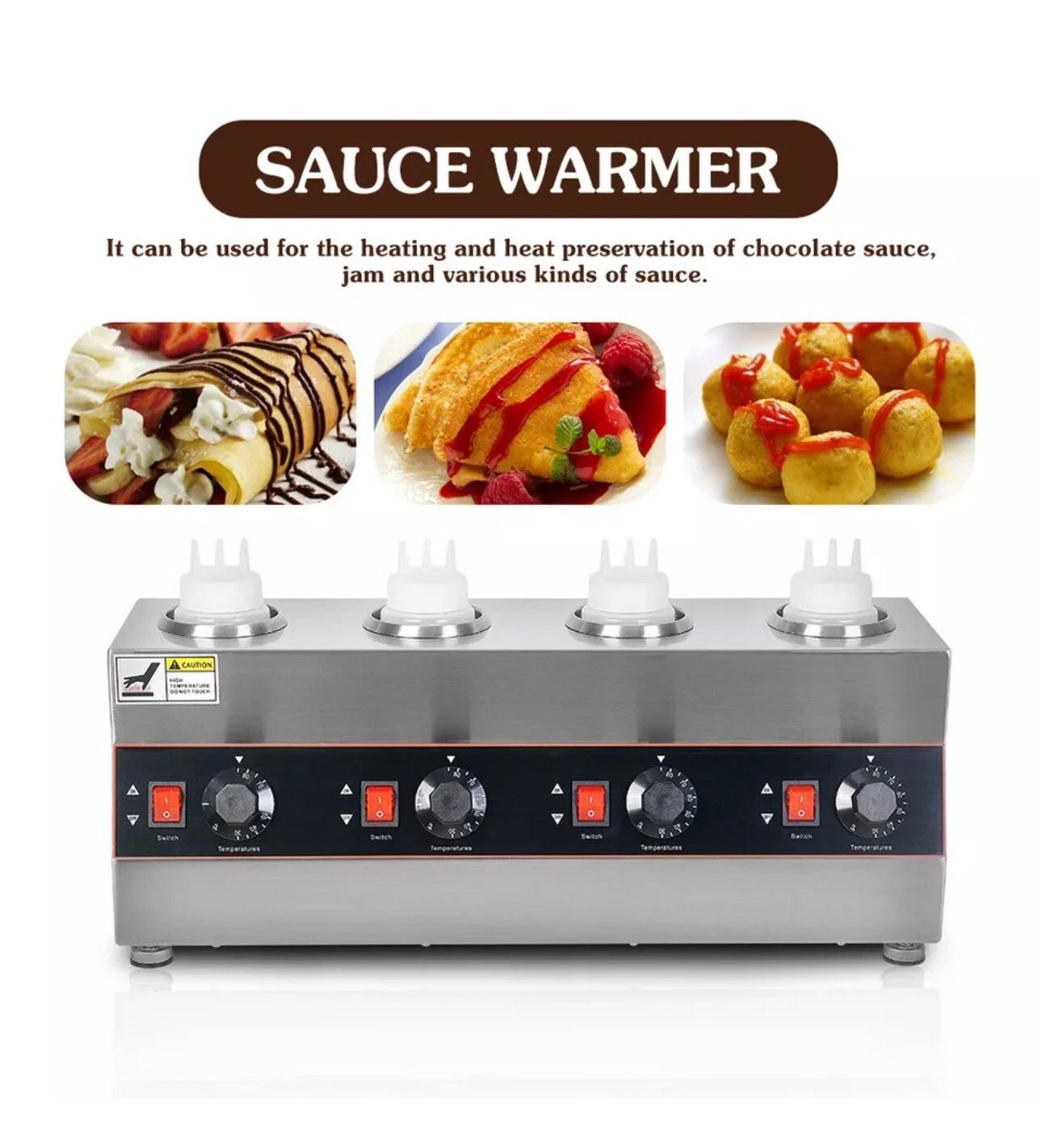 Commercial 4 Bottles Electric Sauce Warmer Machine Hot Chocolate Warming 640W L