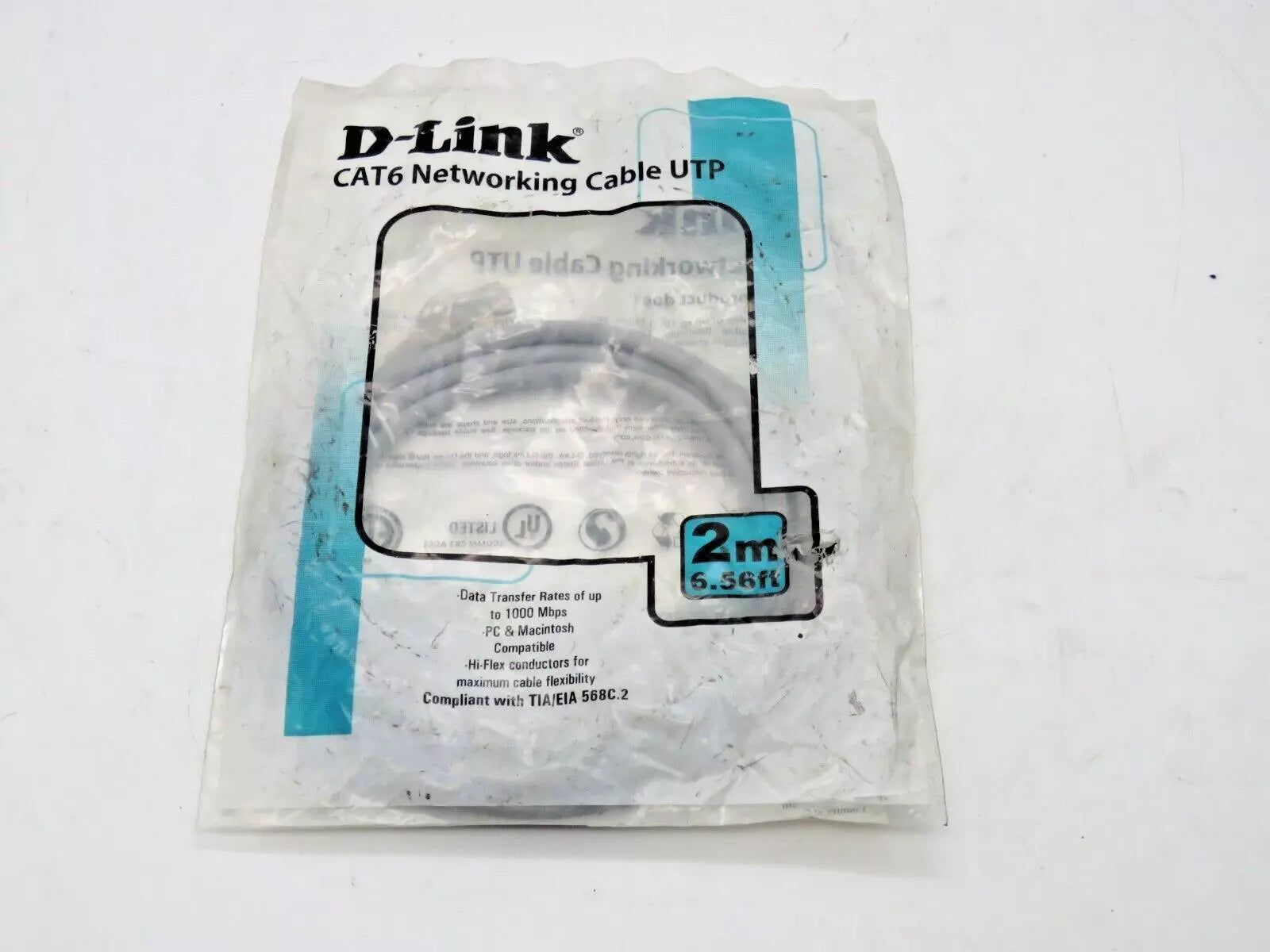 D-Link CAT6 Networking Cable UTP 2M Data Transfer Rates up to 1000 Mbps