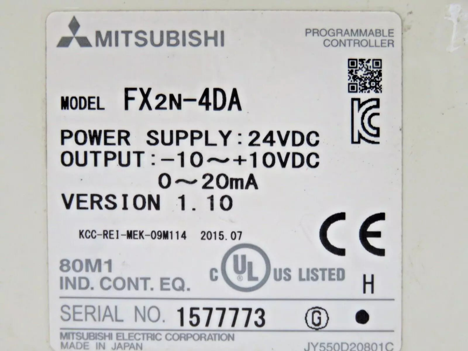 Used Mitsubishi FX2N-4DA Analog Output Module 24VDC