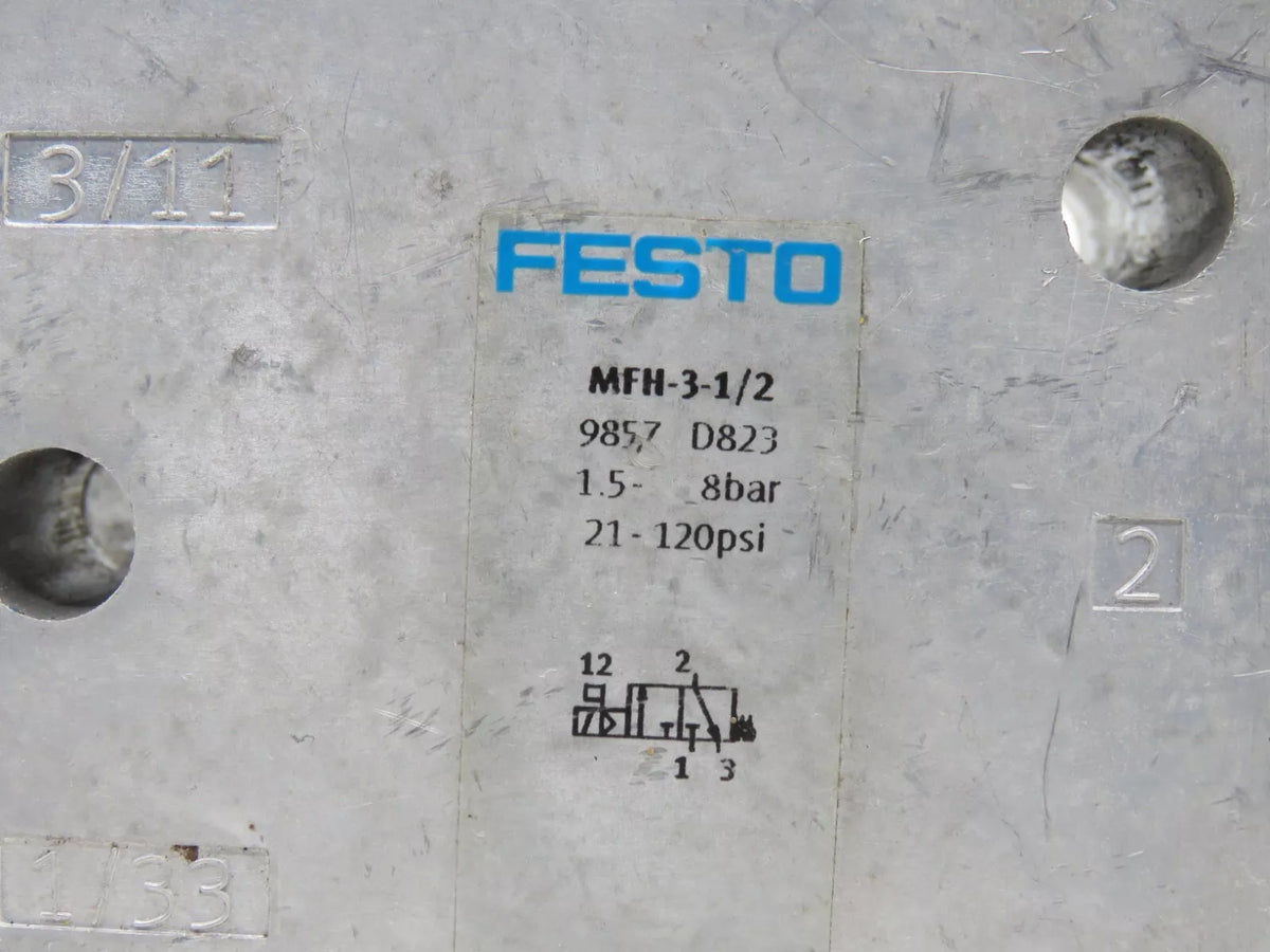 Festo MFH-3-1/2 Solenoid Valve with Manual Override 8bar 120psi