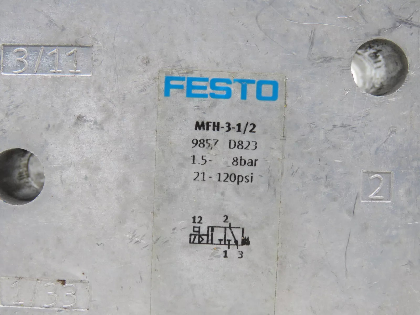Festo MFH-3-1/2 Solenoid Valve with Manual Override 8bar 120psi