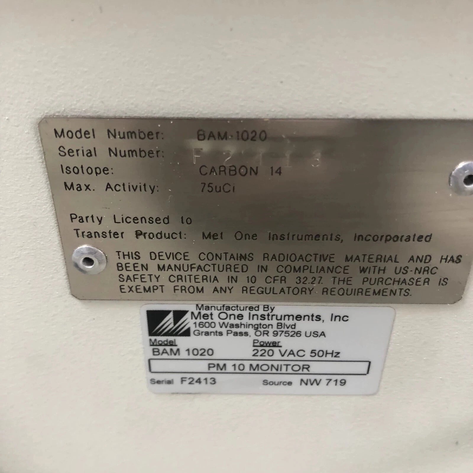 Met One BAM 1020 Air Quality Particulate Monitor