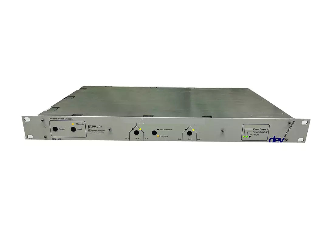 DEV Systemtechnik 1951 Universal Switch Chassis 1RU with 2 DEV 11-0005 DPST switches