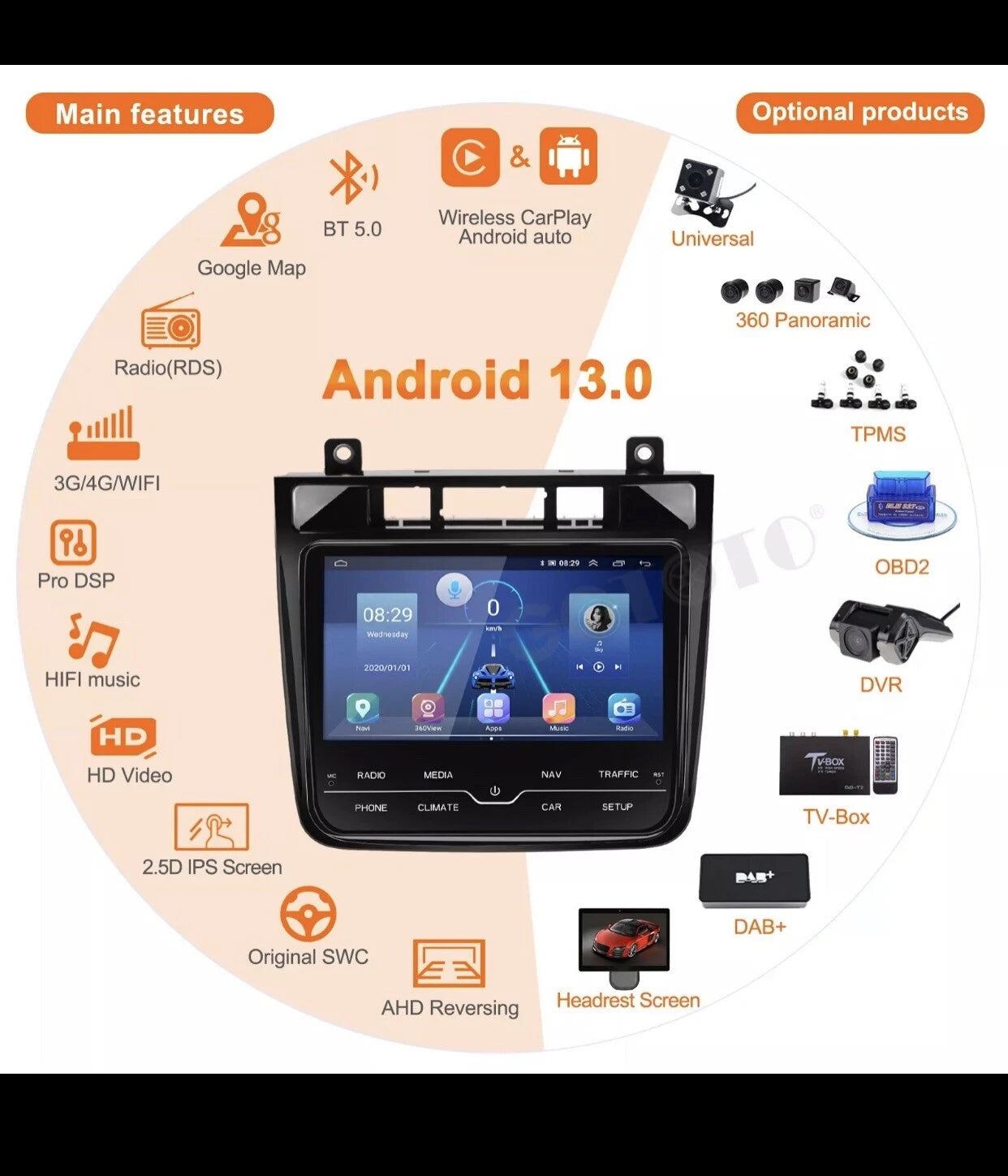 Android Car Radio 2Din Stereo Receiver For Volkswagen Touareg 2011-2017