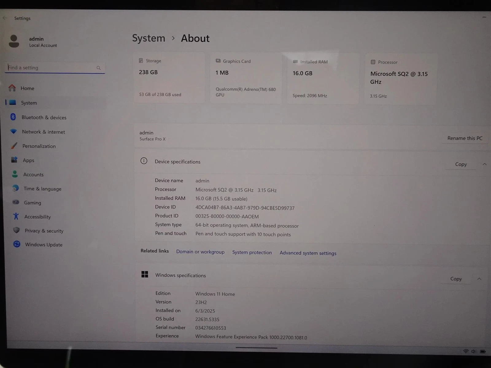 Microsoft Surface Pro X 1876 SQ2 3.15GHz 16GB 256GB Win 11 Home Black
