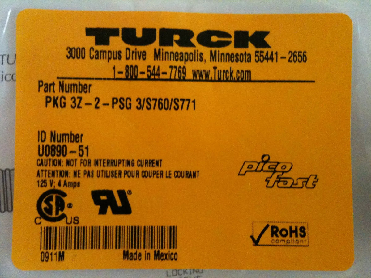 Turck PKG 3Z-2-PSG 3/S760/S771 Cordset 2 Meters