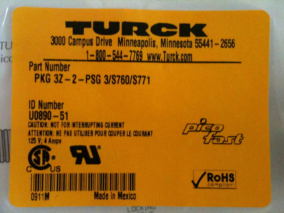 Turck PKG 3Z-2-PSG 3/S760/S771 Cordset 2 Meters