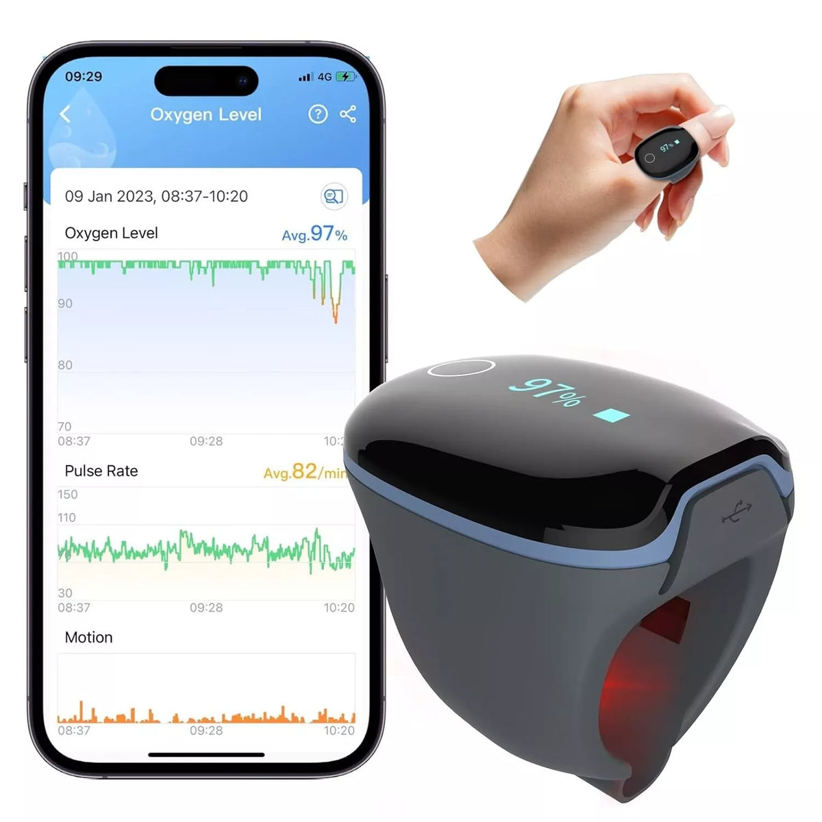 Wellue O2Ring Sleep Monitor - Bluetooth Health Tracker with App & PC Report