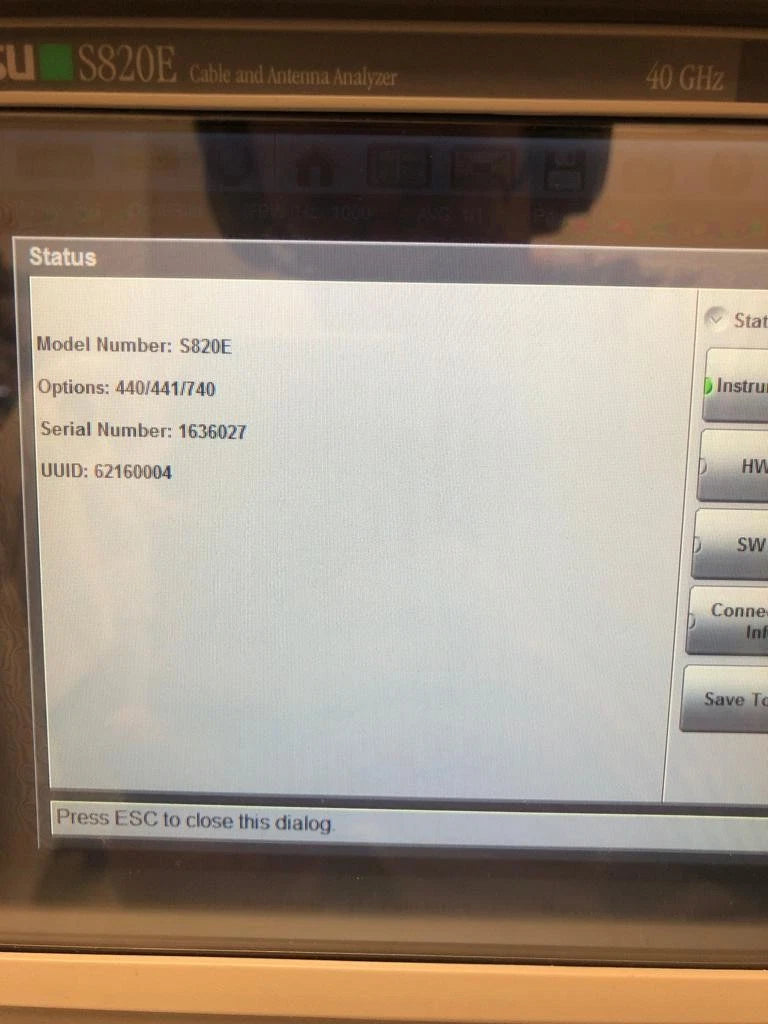 Anritsu S820E Microwave Cable Antenna Analyzer, Type K(m), 1MHz - 40GHz