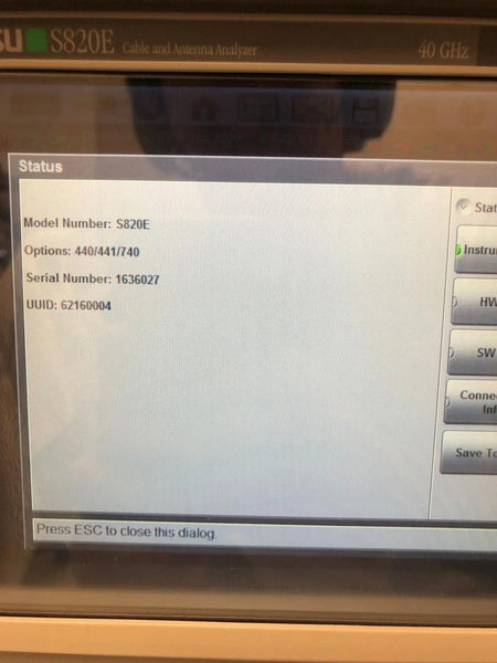 Anritsu S820E Microwave Cable Antenna Analyzer, Type K(m), 1MHz - 40GHz