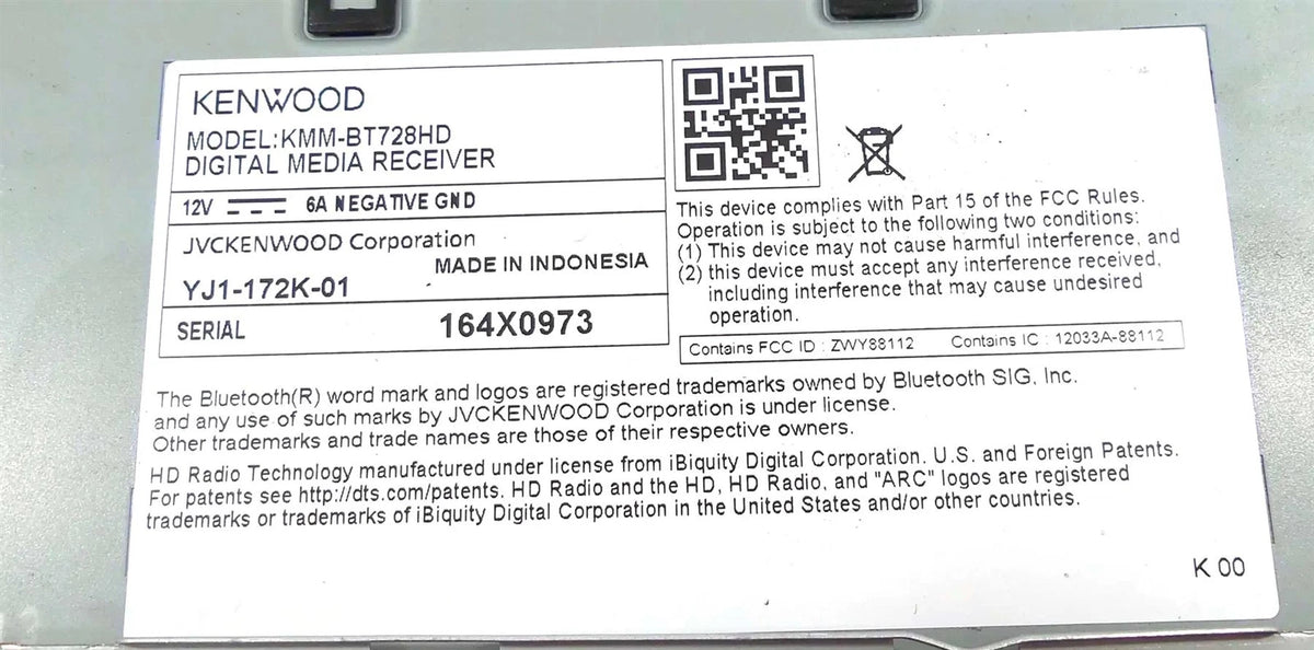 KENWOOD KMM-BT728HD DIGITAL MEDIA RECEIVER - Free shipping