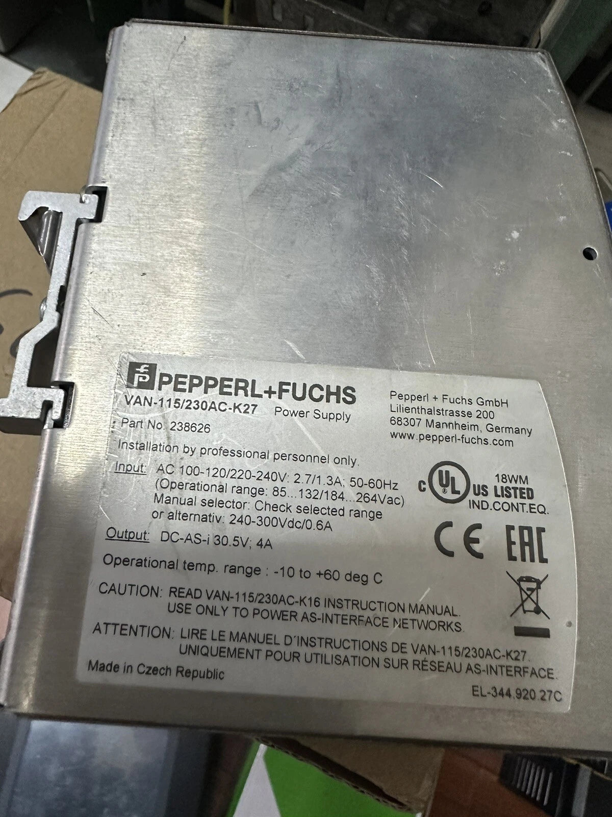 Pepperl+Fuchs VAN-115/230AC-K27 238626 AS-i Power Supply (USED)