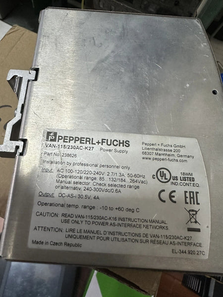 Pepperl+Fuchs VAN-115/230AC-K27 238626 AS-i Power Supply (USED)
