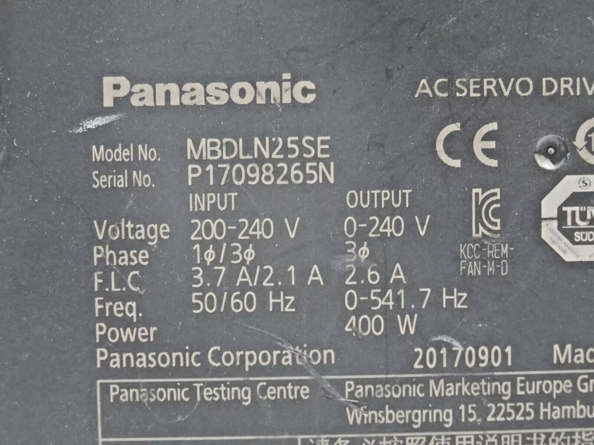 Panasonic MBDLN25SE AC Servo Drive 400W 0-240V 2.6A 1/3 Phase Tested