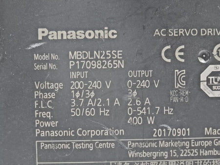 Panasonic MBDLN25SE AC Servo Drive 400W 0-240V 2.6A 1/3 Phase Tested