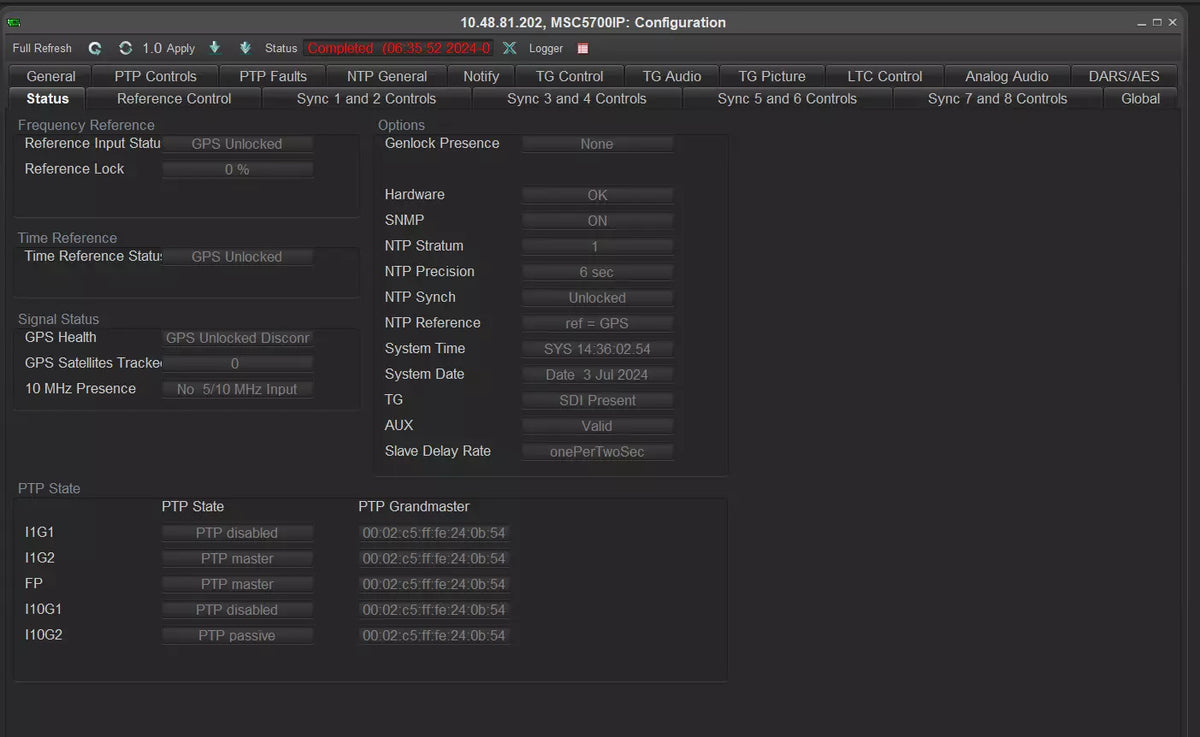 Evertz 2x 5700MSC-IP Grand Master Clock/SPG w/7800MSC-10G 5700-AUX 7801FC-IRD