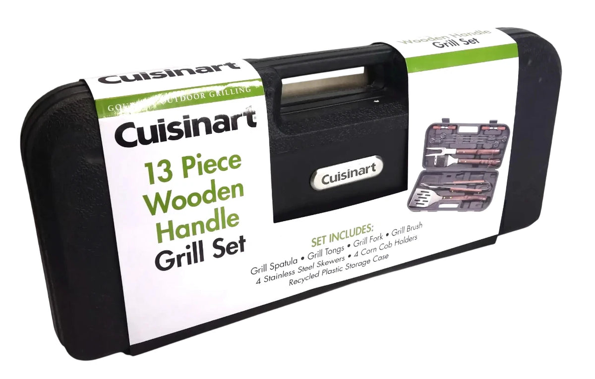 Cuisinart 13 Piece Wooden Handle Grill Utensil Set Tongs Accessories