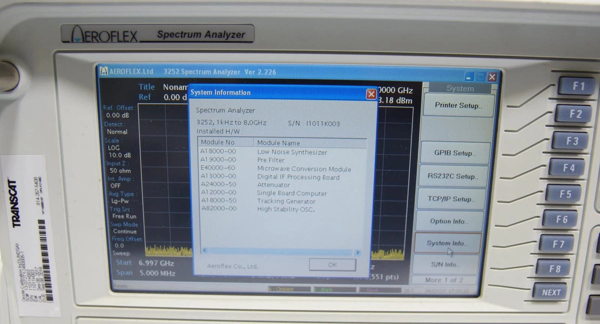 Aeroflex 3252 1 kHz ~ 8 GHz RF Spectrum / Vector Analyzer w Tracking Generator