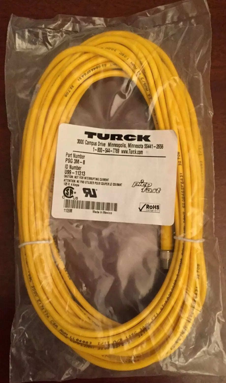 Turck PSG 3M-8 Cordset M8 Male to Cut-end 3 Cond. 8 Meters PVC