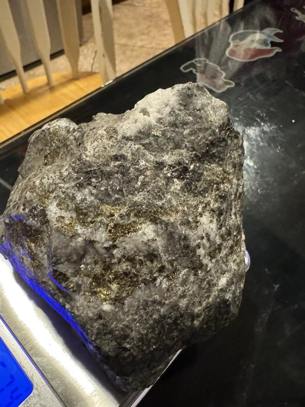 Natural Black Rock with Gold Weighs 2+ Pounds