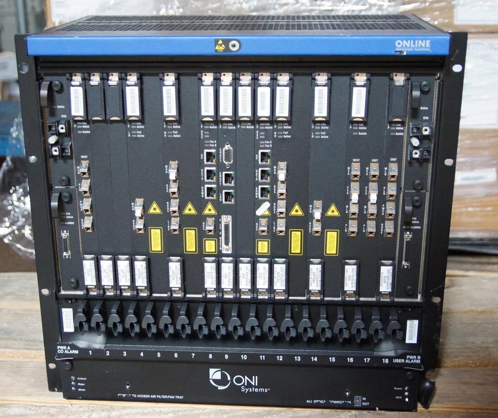 CIENA ONI OTP19 Chassis with 1x WPSW 2x OSCE 1x PSM 2x PSTAMP 3x PREAMP 1x WPSE