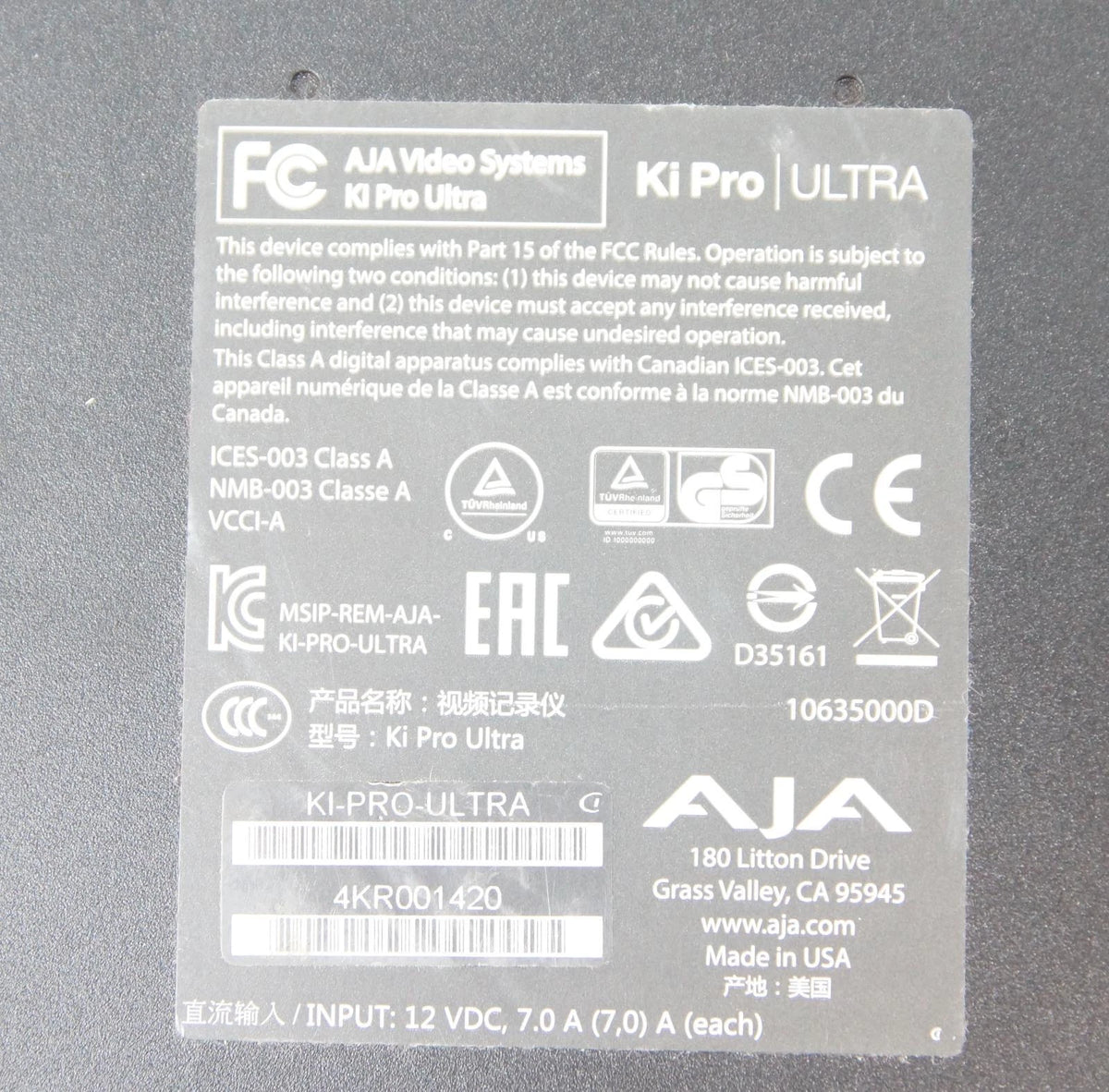 AJA Video Systems Ki Pro Ultra SDI 4K Quad Link Recorder Player
