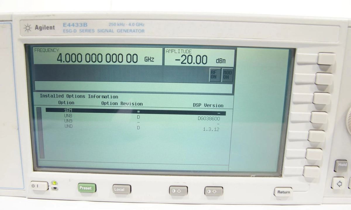 Agilent E4433B 4GHz ESG-D Series Signal Generator Options 1EM UN8 UN9 UND