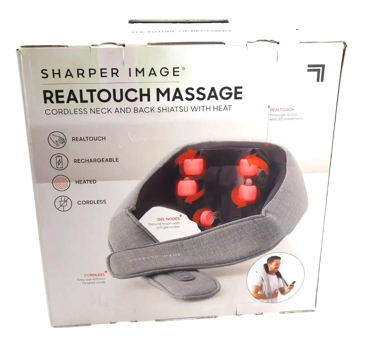 Sharper Image Realtouch Shiatsu Wireless Neck & Back Massager w/ Heat Gray
