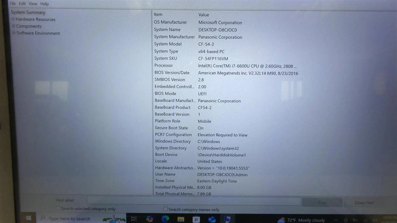 Panasonic Toughbook CF-54 Core i7-6600U 2.60GHz 8GB 256GB Touch Win 10
