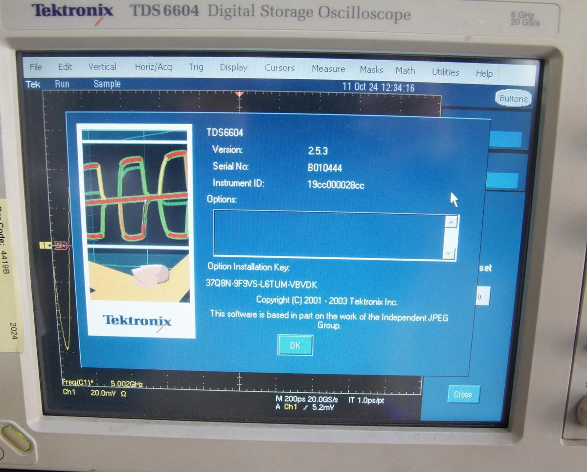 Tektronix TDS6604 Digital Storage Oscilloscope 6GHz 20GS/s