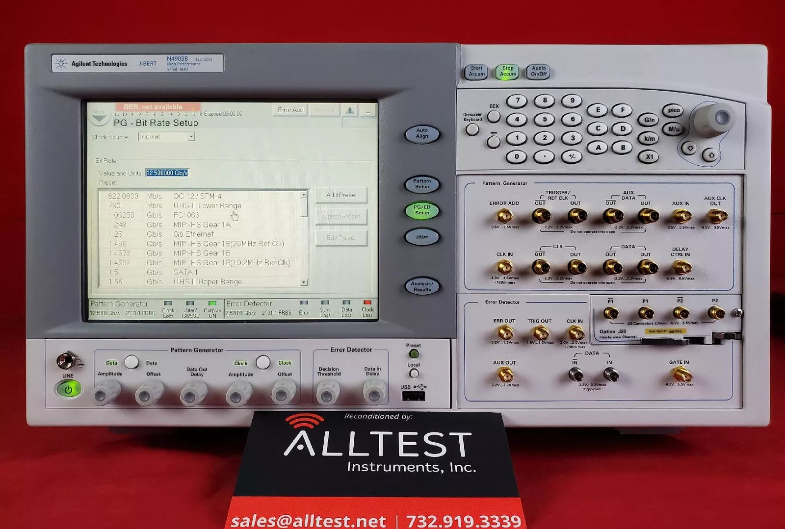 Agilent / Keysight N4903B MY49101043 Serial J-BERT, 150 Mb/s to 12.5 Gb/s Option