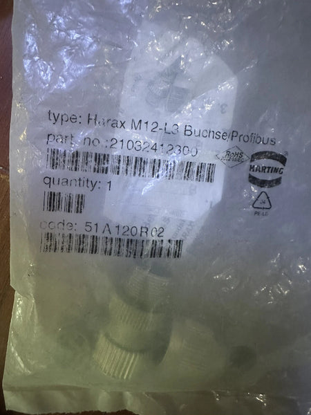Harting Buchse Profibus M12-L3 Part No 21032412300 New OVP