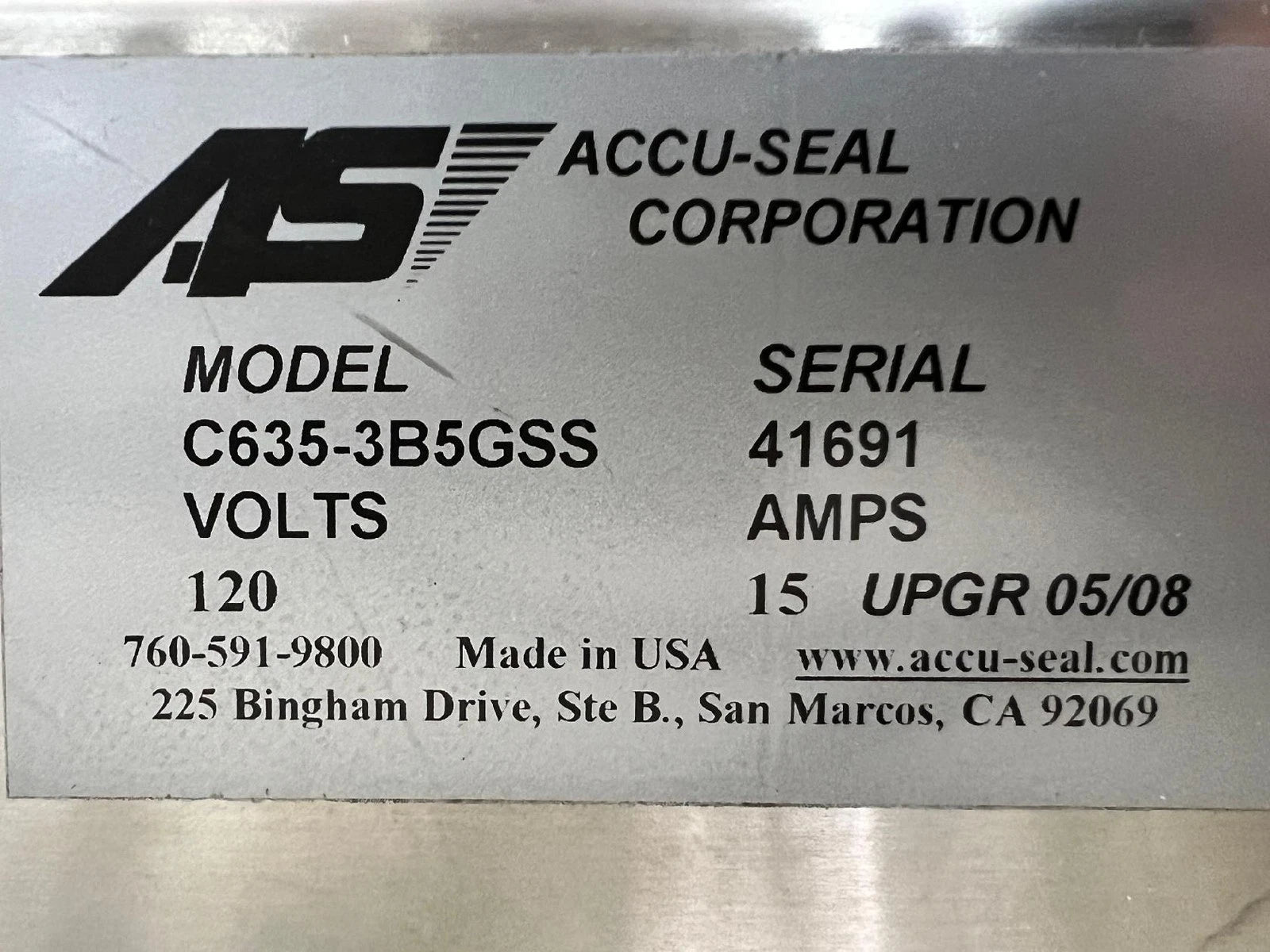 Accu-Seal C635-3B5GSS Vacuum Sealer
