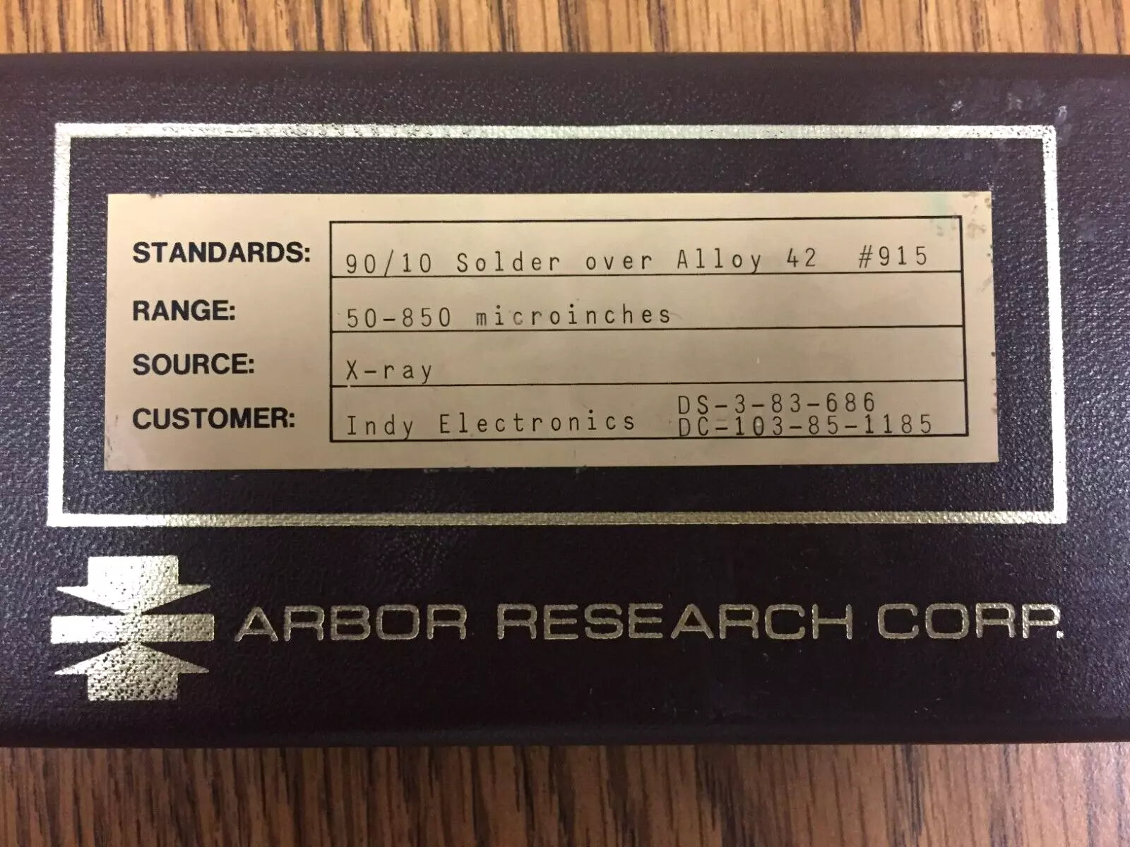 Arbor Research XRF Coating Thickness Standard: 90/10 Solder Over Alloy 42